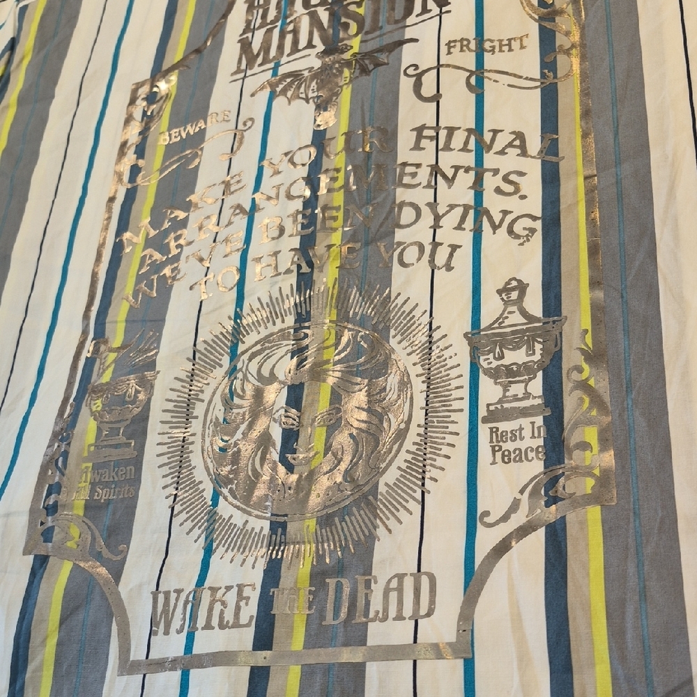 Disney Haunted Mansion Mens Short Sleeve Blue and Gray Casual Button Down Shirt - Picture 8 of 11